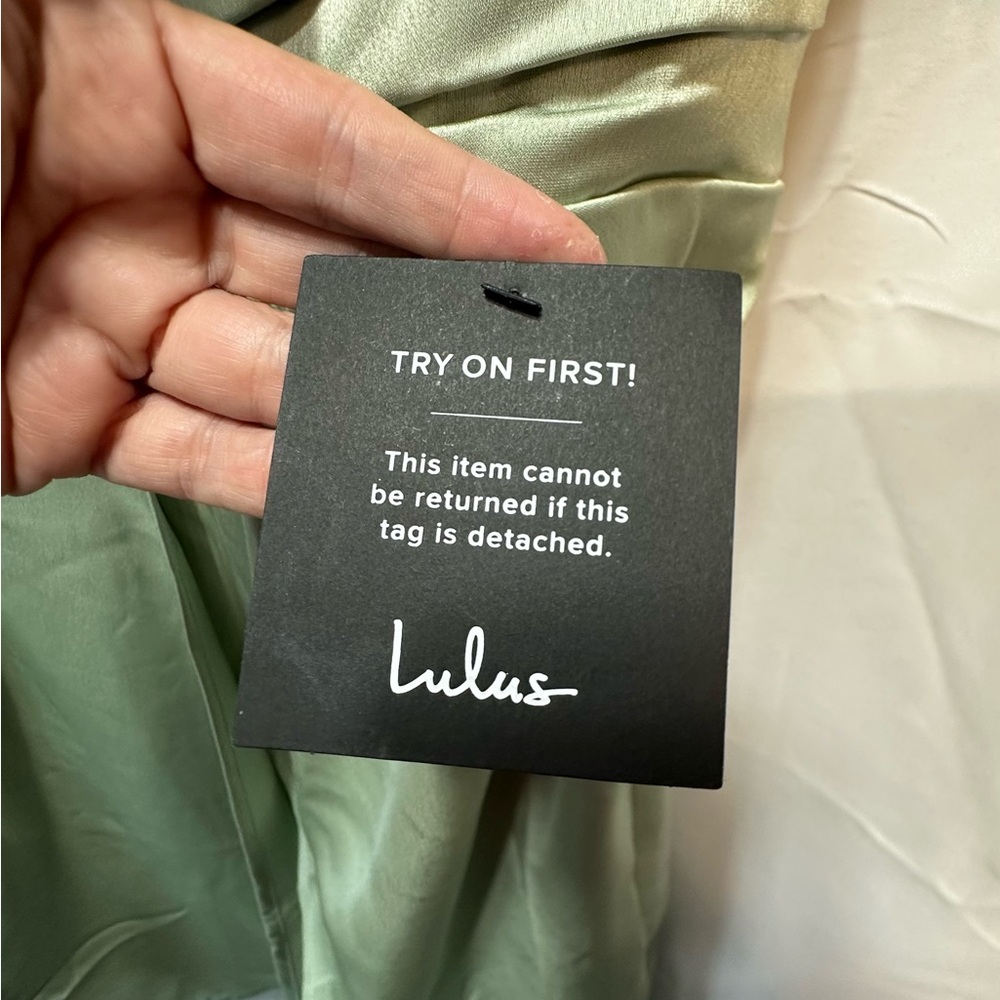 Lulus Womens Off the Shoulder Dress Asymmetrical Hem Satin Green - Picture 10 of 13